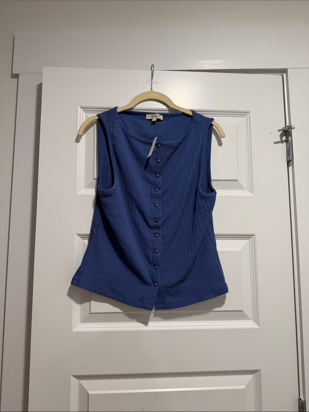 Madewell Blue Ribbed Button-Front Sleeveless Tank